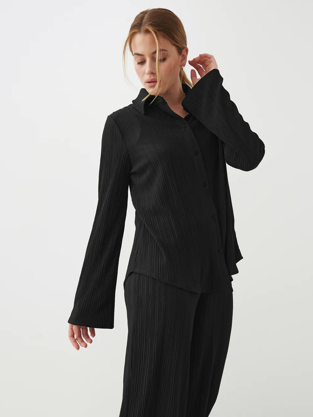 

Selvia Shirt Collar Shirt With Trousers Co-Ords, Black