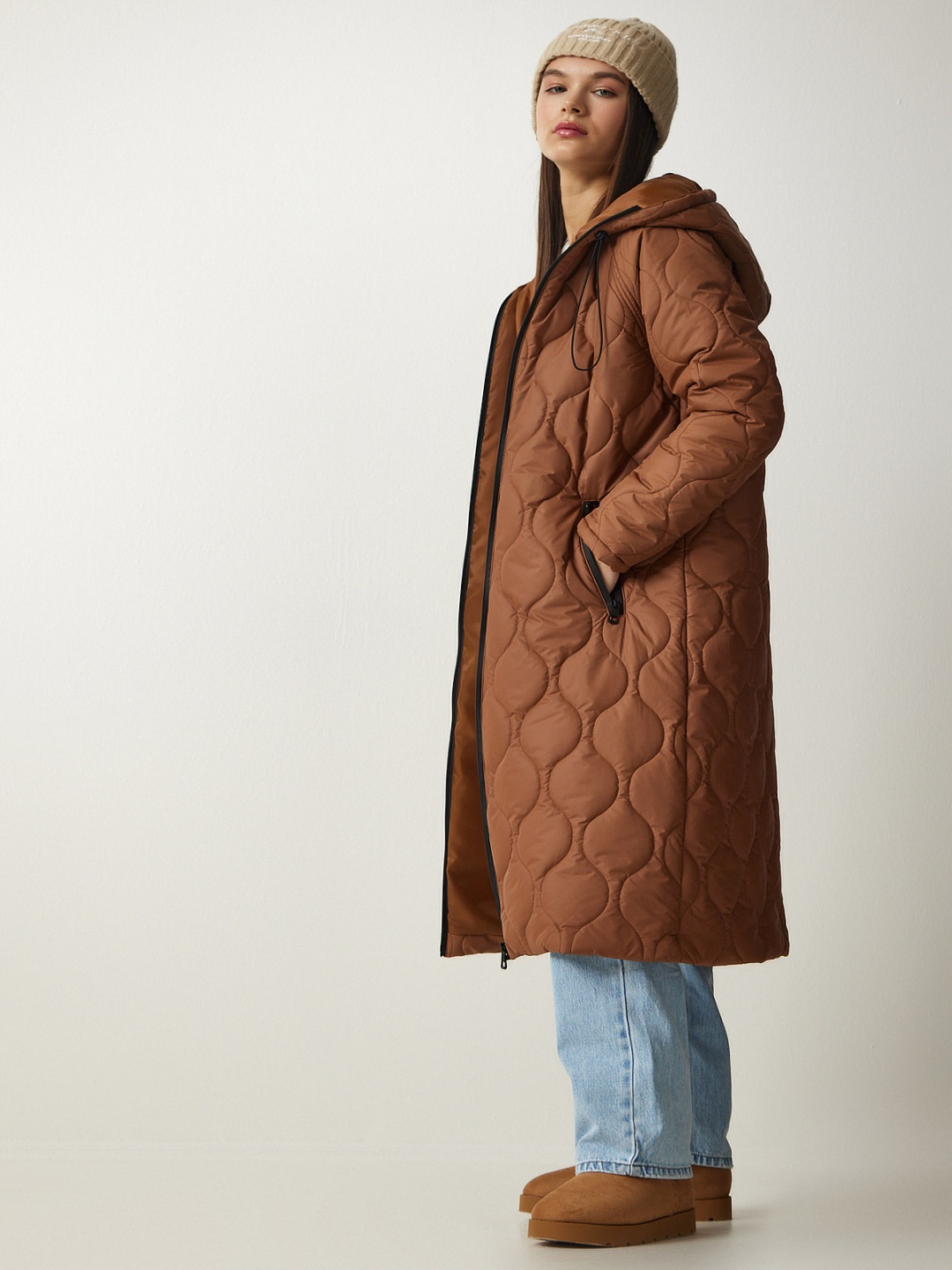 

Happiness istanbul Self Designed Hooded Longline Overcoat, Rust