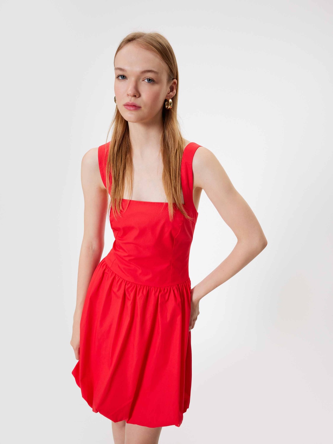 

Koton Square Neck Shoulder Straps Fit & Flare Dress, Red