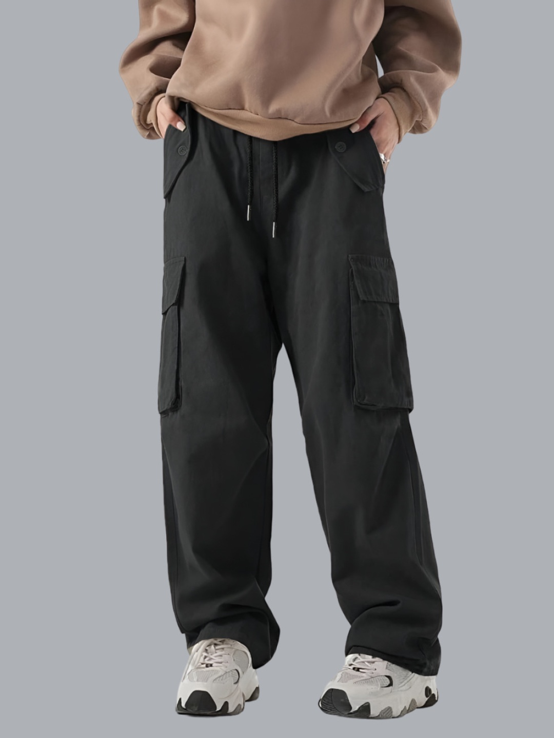 

Trillmixa Men Ultra Loose Fit Mid-Rise Easy Wash Cargo Trouser, Black