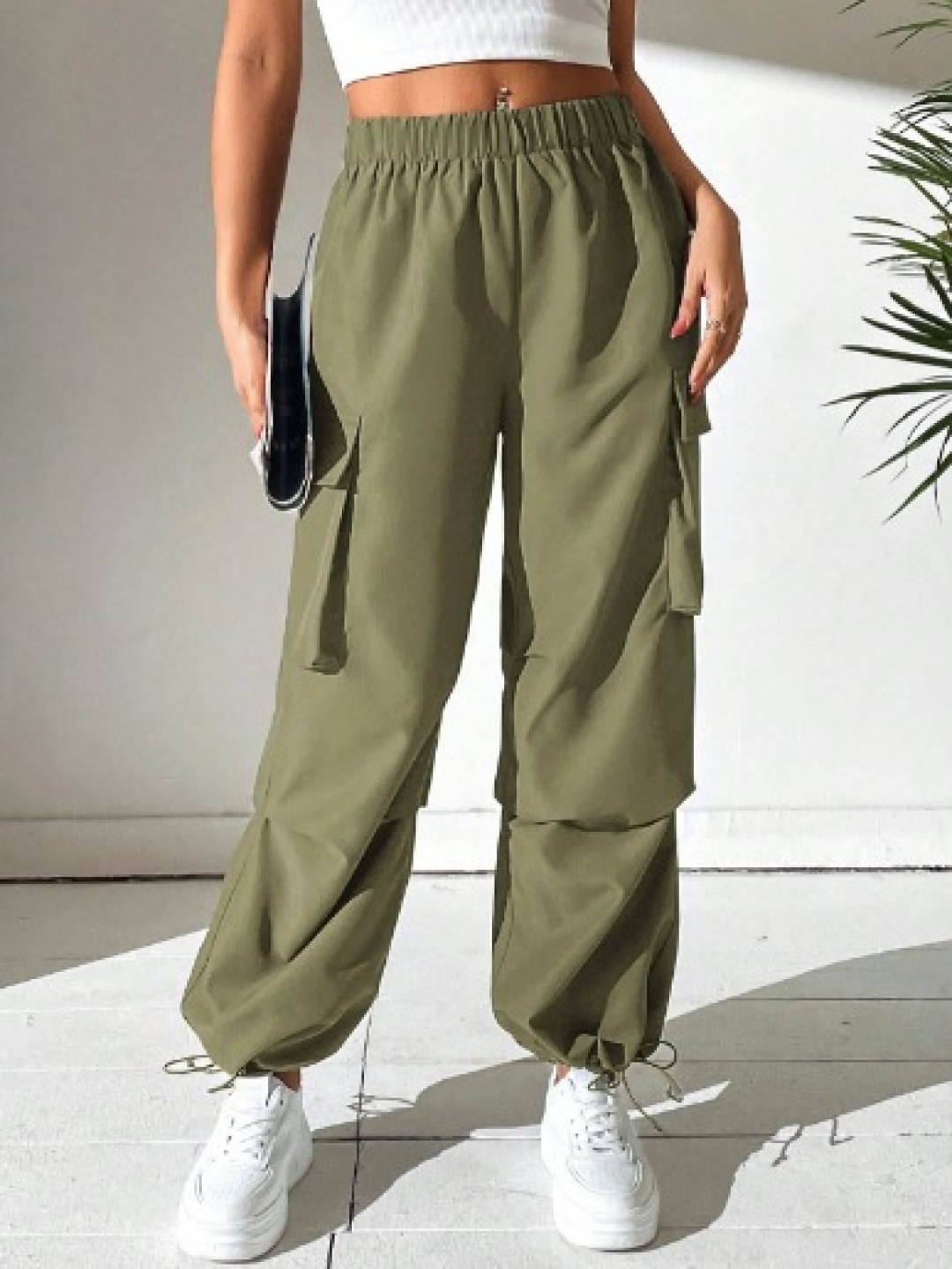 

Next One Women Smart Loose Fit High-Rise Easy Wash Cargos Trousers, Green