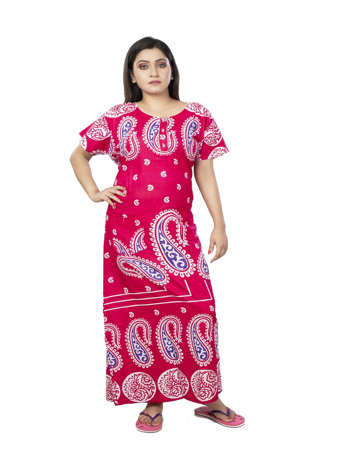 

Laa Calcutta Printed Pure Cotton Maxi Nightdress, Pink