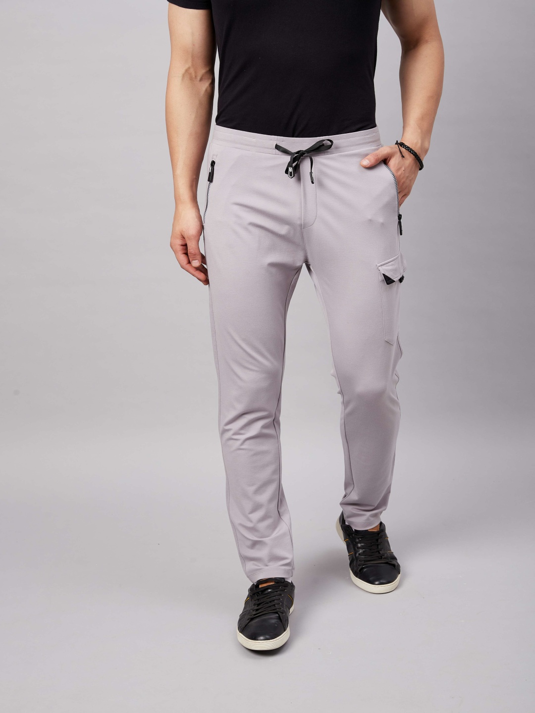 

Promount Men Cotton Zipper Pockets Track Pants, Grey