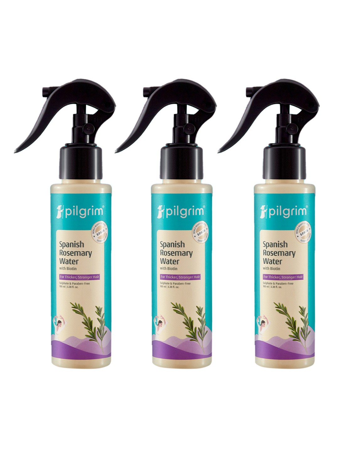 

Pilgrim 3-Pcs Spanish Rosemary Water With Biotin For Thicker & Stronger Hair - 100ml each, Blue