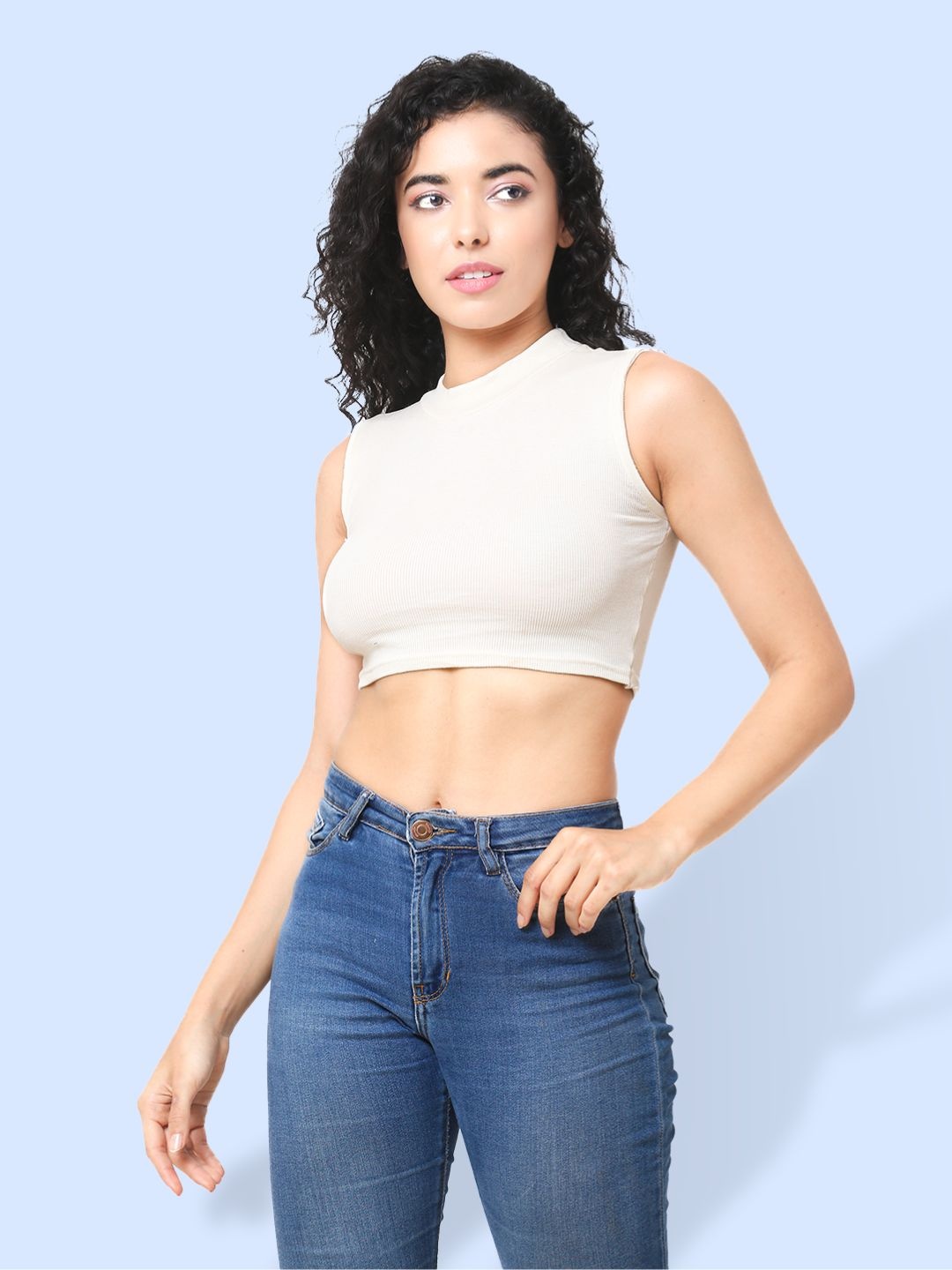 

CareDone Women Sleeveless High Neck Casual Crop Top, White