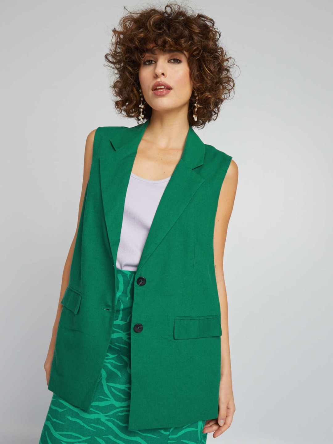 

KIABI Women Colourblocked Tailored Jacket, Green