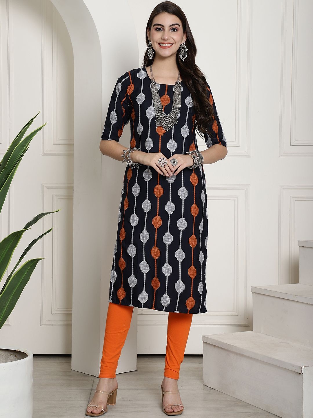 

7Threads Selections of 6 Ethnic Motifs Printed Straight Kurtas, Blue