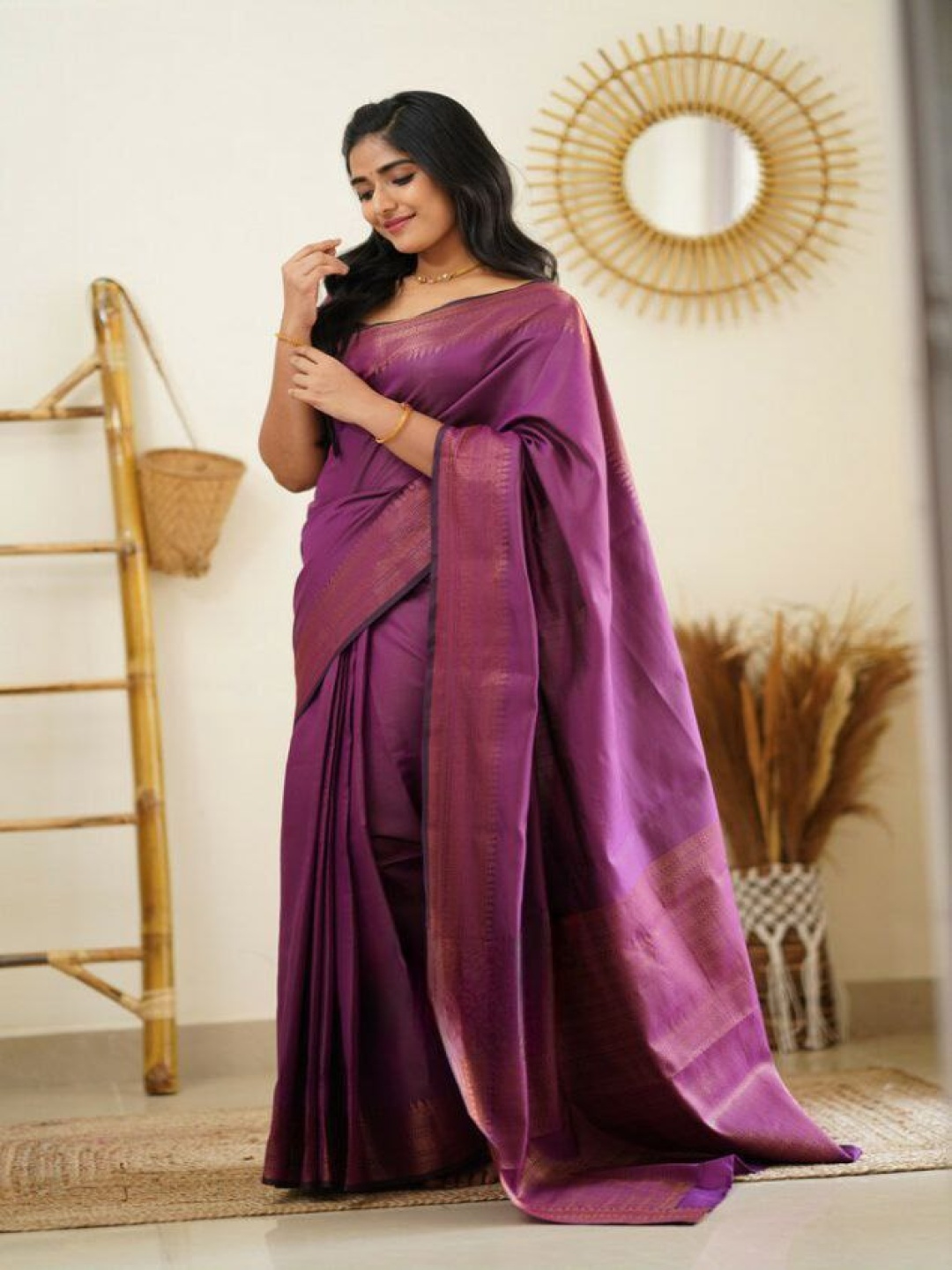 

Quelea Woven Design Zari Pure Silk Banarasi Saree, Purple