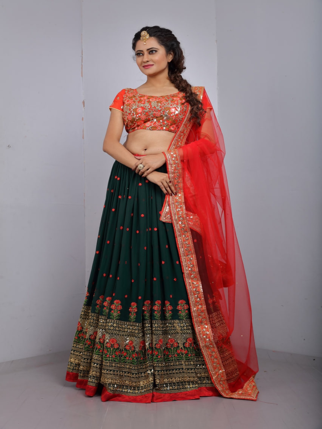 

Rujave Embellished Sequinned Semi-Stitched Lehenga & Unstitched Blouse With Dupatta, Green