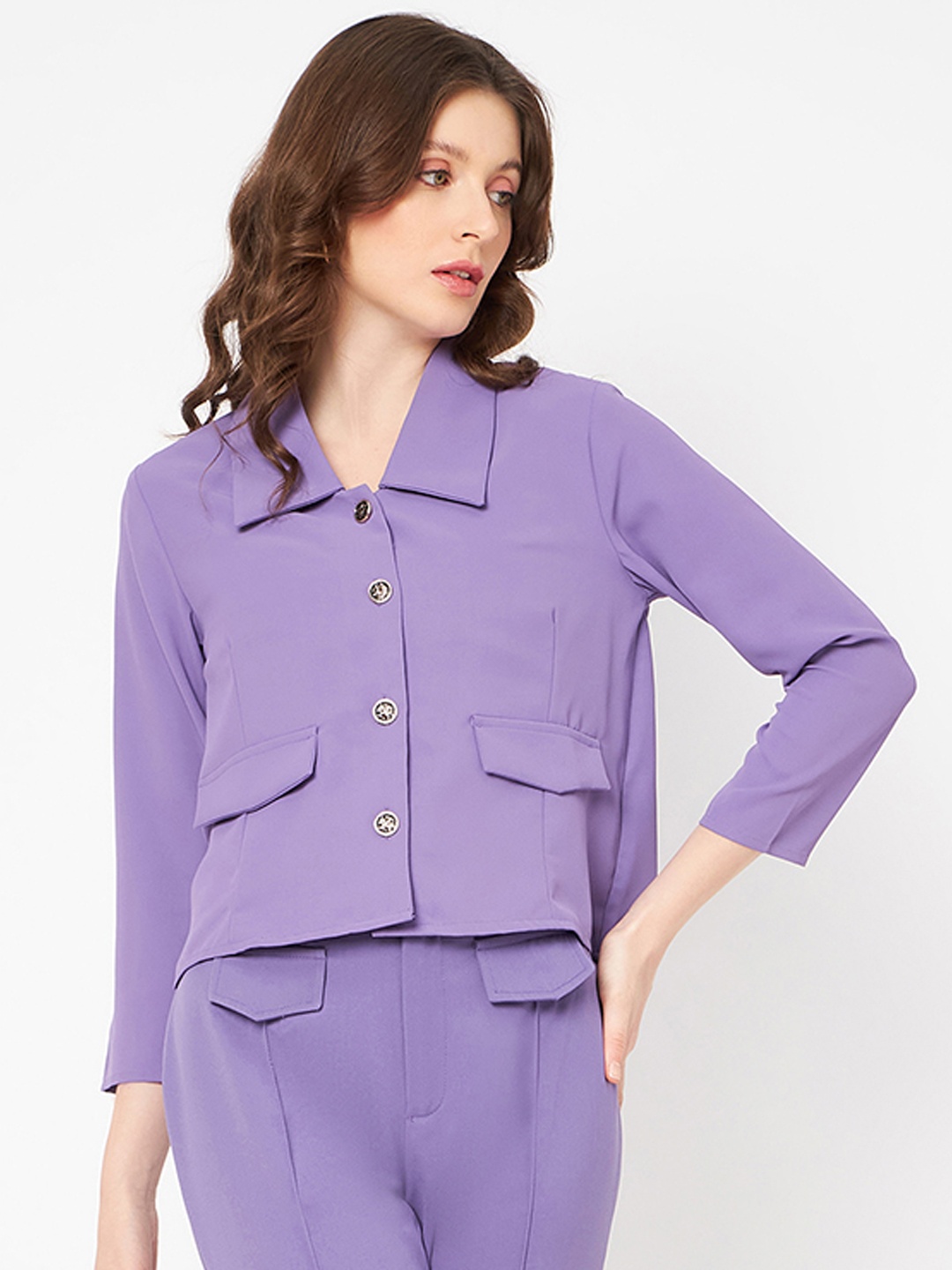 

Madame Spread Collar Crop Open Front Coat, Violet