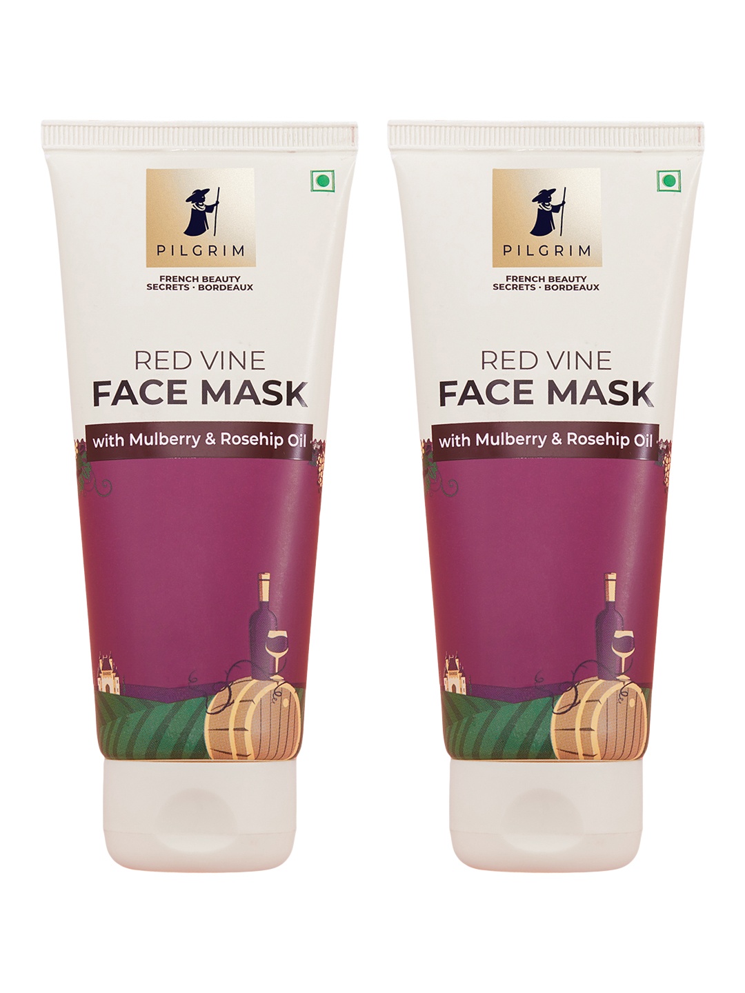 

Pilgrim Set of 2 Anti Ageing Red Vine Face Pack & Mask for Glowing Skin, Tan Removal, Burgundy
