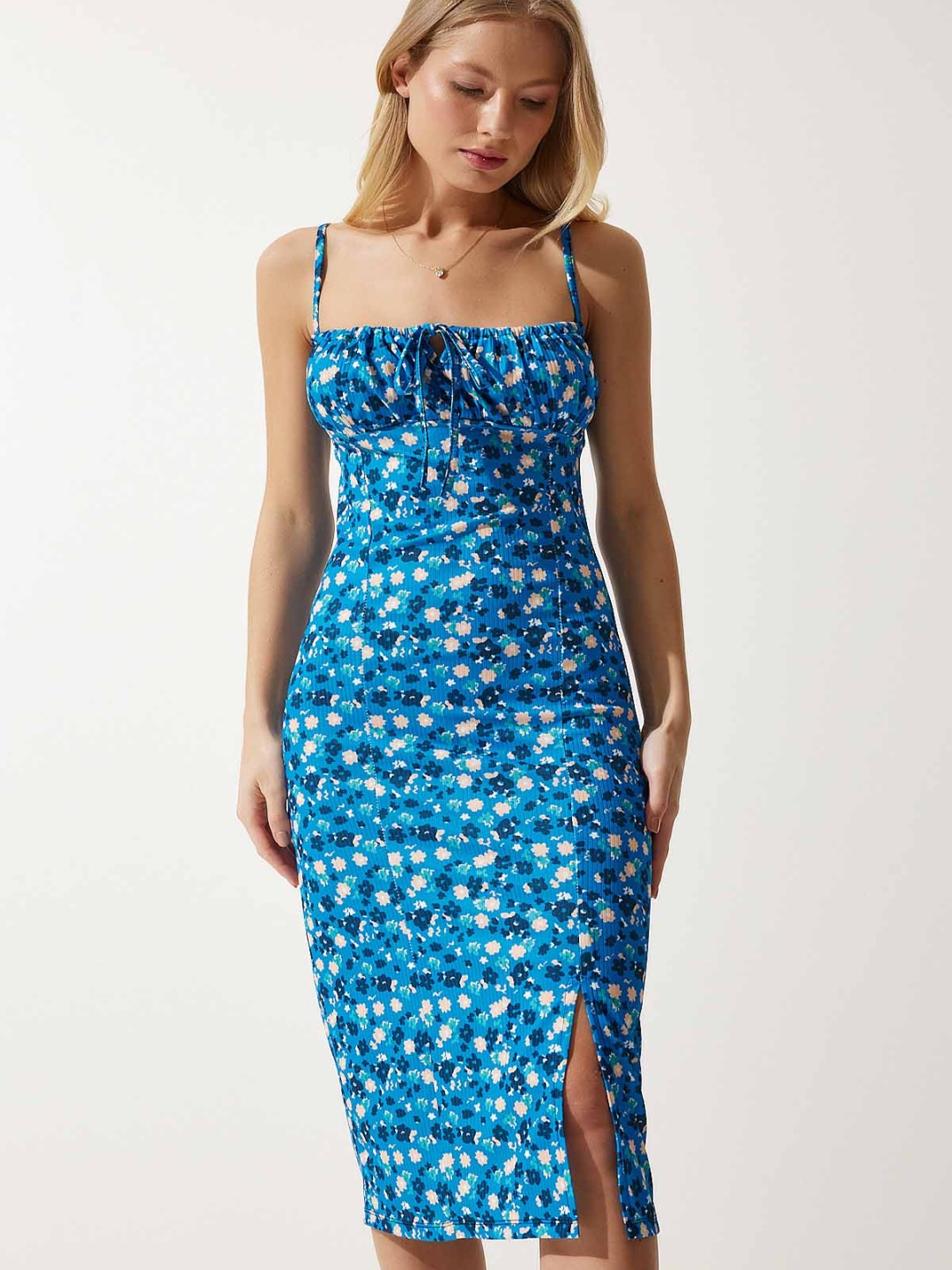 

Happiness istanbul Floral Print Bodycon Midi Dress, Blue