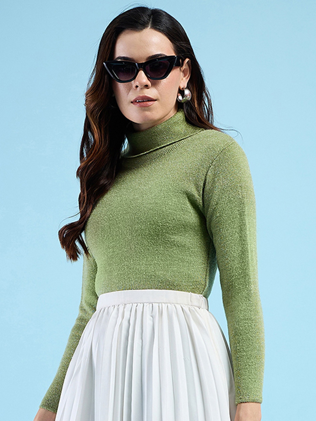 

CLAPTON Women Woollen Turtle Neck Pullover Sweaters, Green