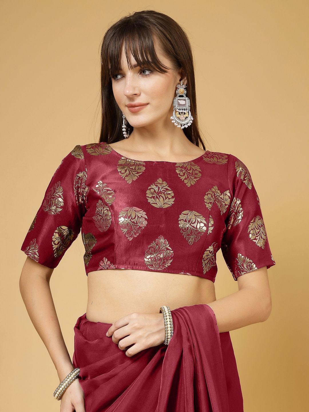 

Oomph! Boat Neck Saree Blouse, Red