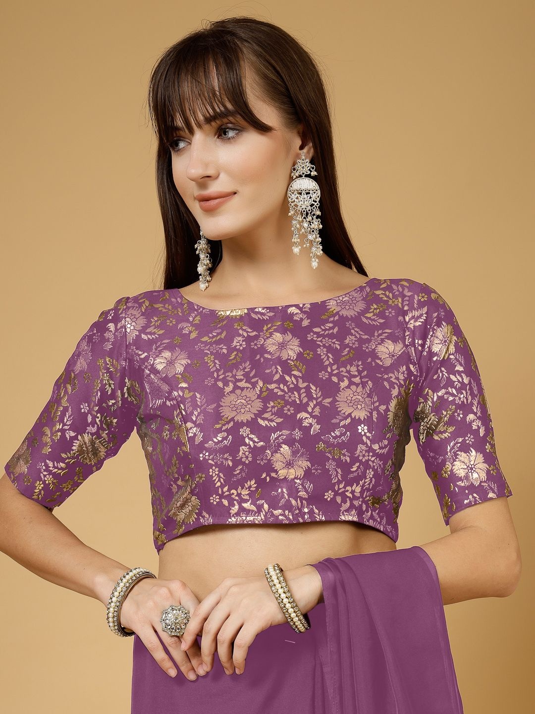 

Oomph! Women Non Padded Boat Neck Saree Blouse, Pink