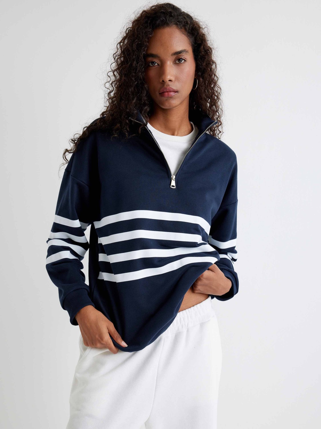 

Koton Women Striped Sweatshirt, Navy blue