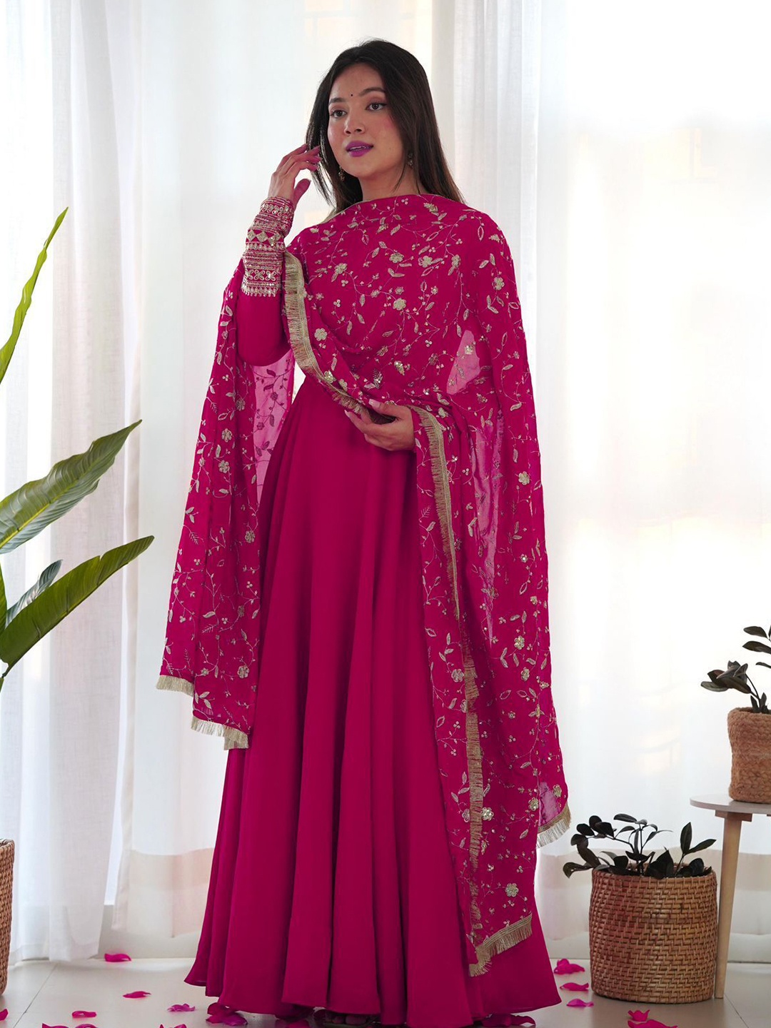 

KALINI Fit & Flared Maxi Gown With Dupatta Set, Pink