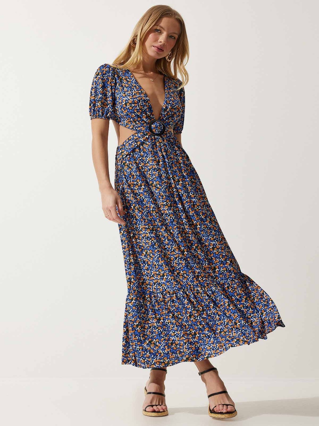 

Happiness istanbul Floral Print Flared Sleeve Maxi Dress, Blue