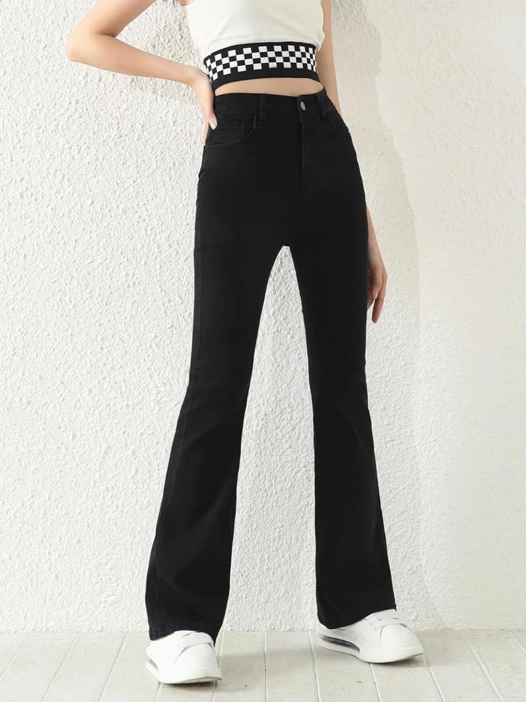 

Next One Women Cotton Smart Bootcut High-Rise Stretchable Jeans, Black