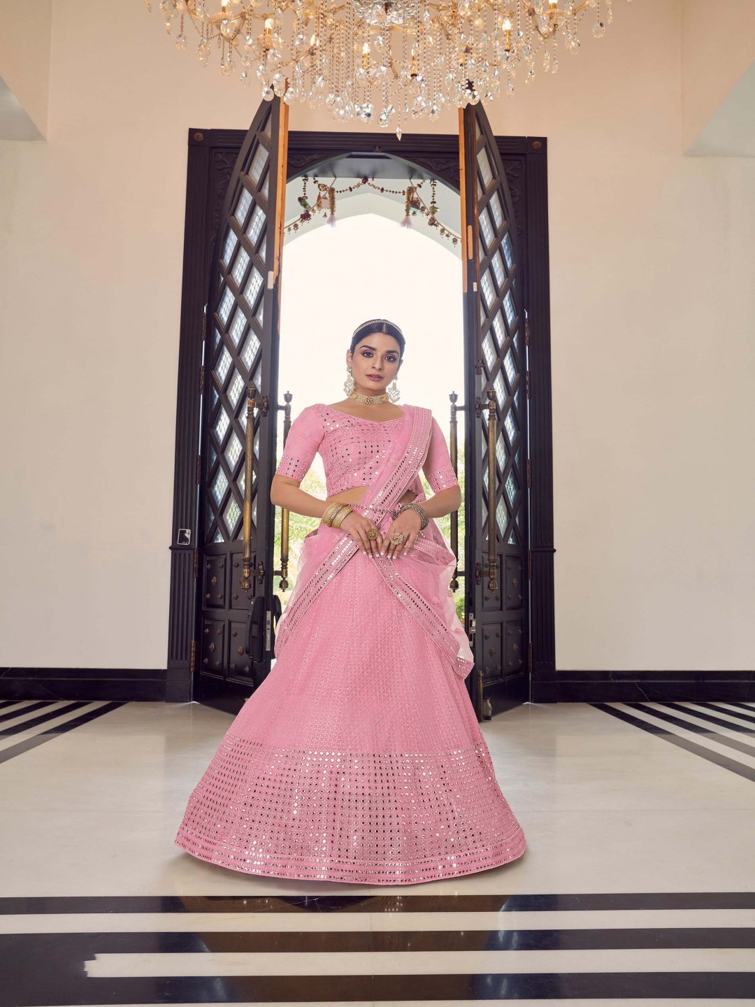 

Fusionic Embroidered Semi-Stitched Lehenga & Unstitched Blouse With Dupatta, Pink