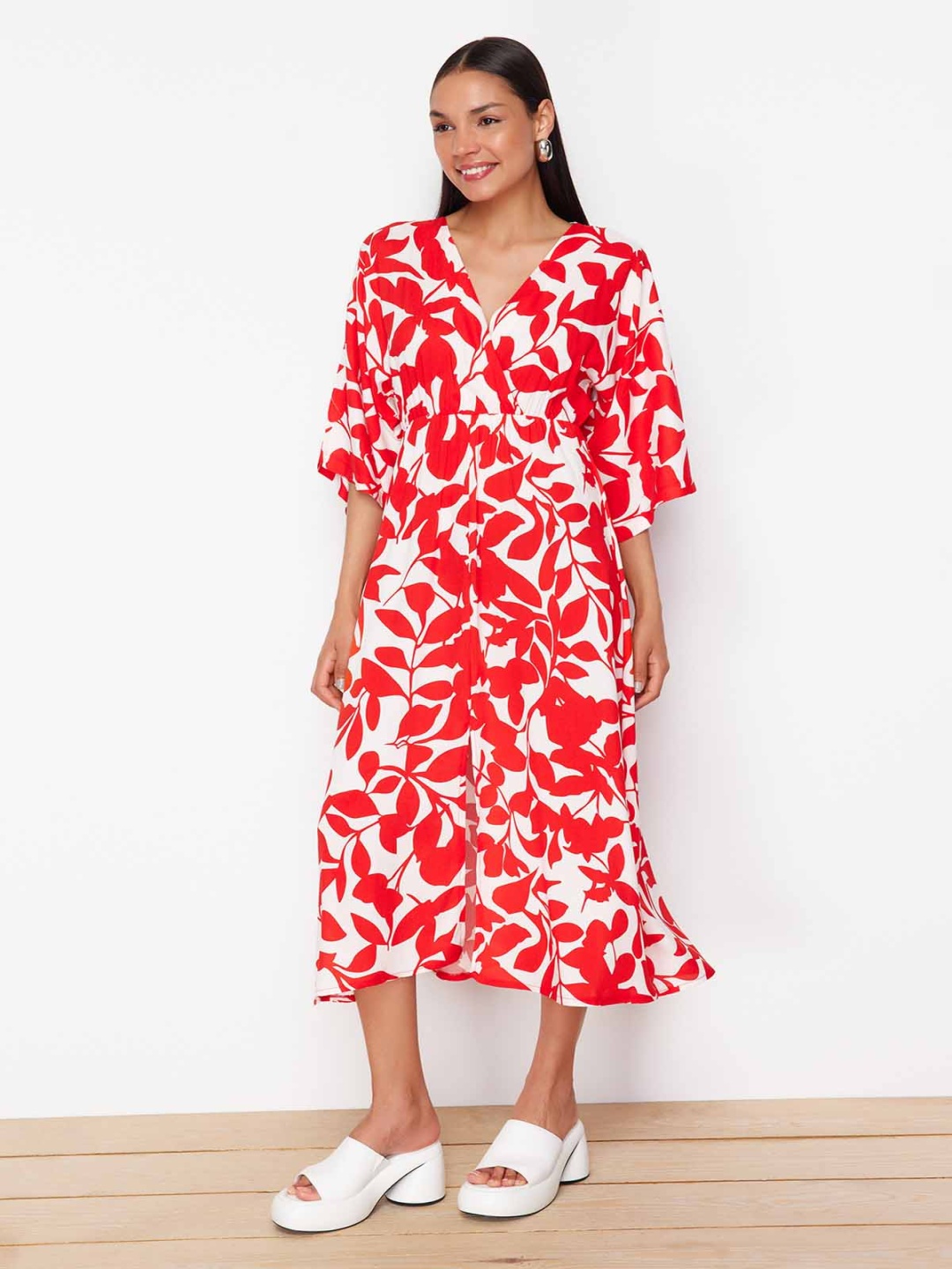 

Trendyol Floral Print A-Line Midi Dress, Red