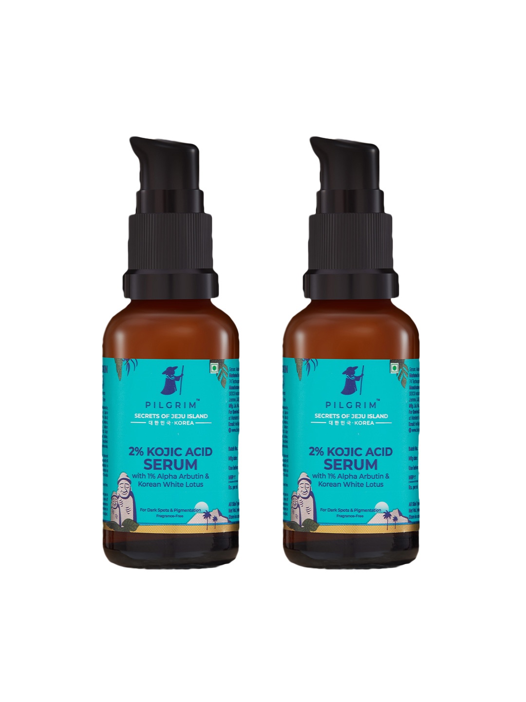 

Pilgrim Set Of 2 2% Kojic Acid Face Serum For Dark Spots & Pigmentation - 30ml Each, Teal