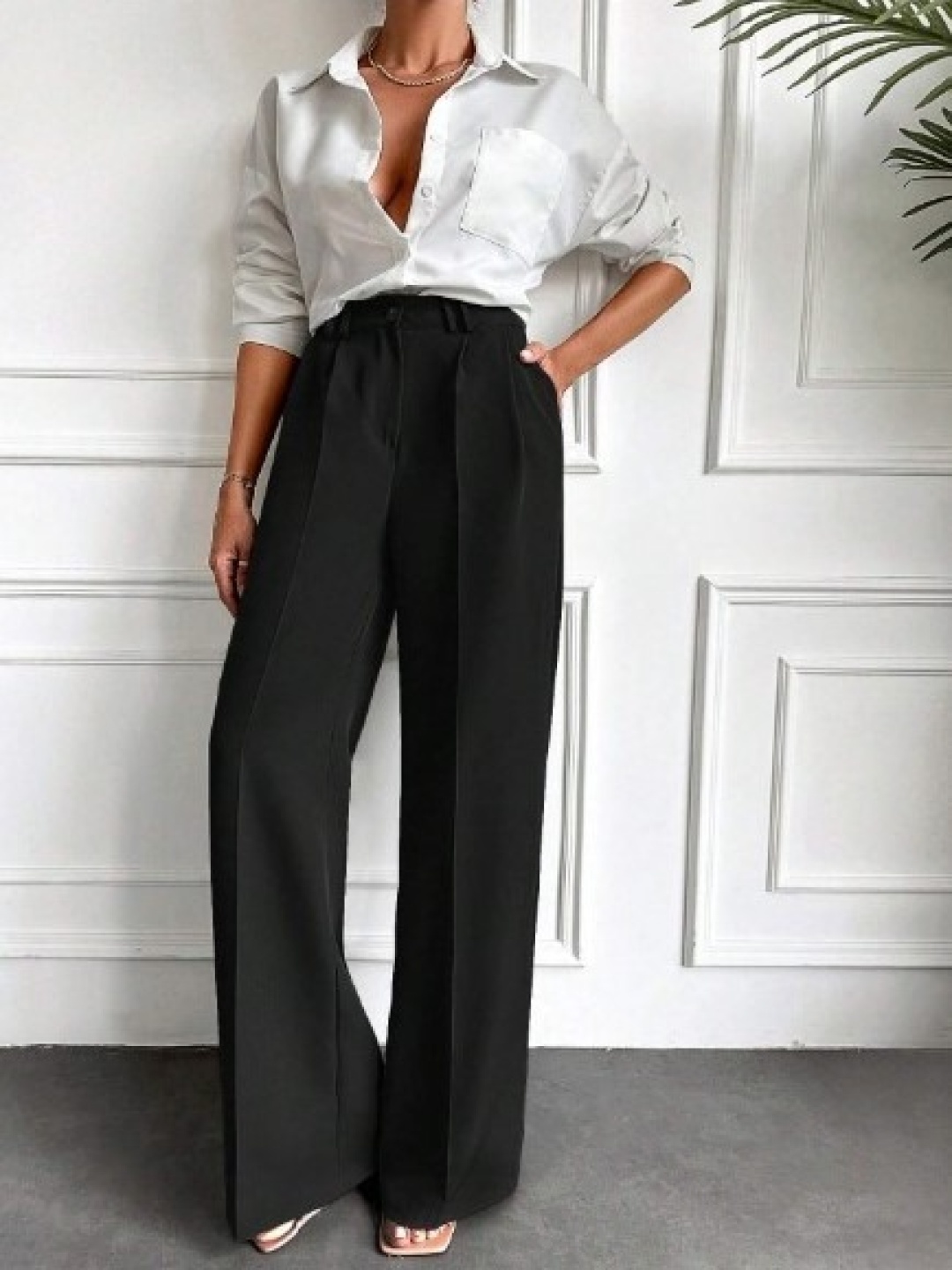 

Next One Women Smart High-Rise Easy Wash Pleated Trousers, Black