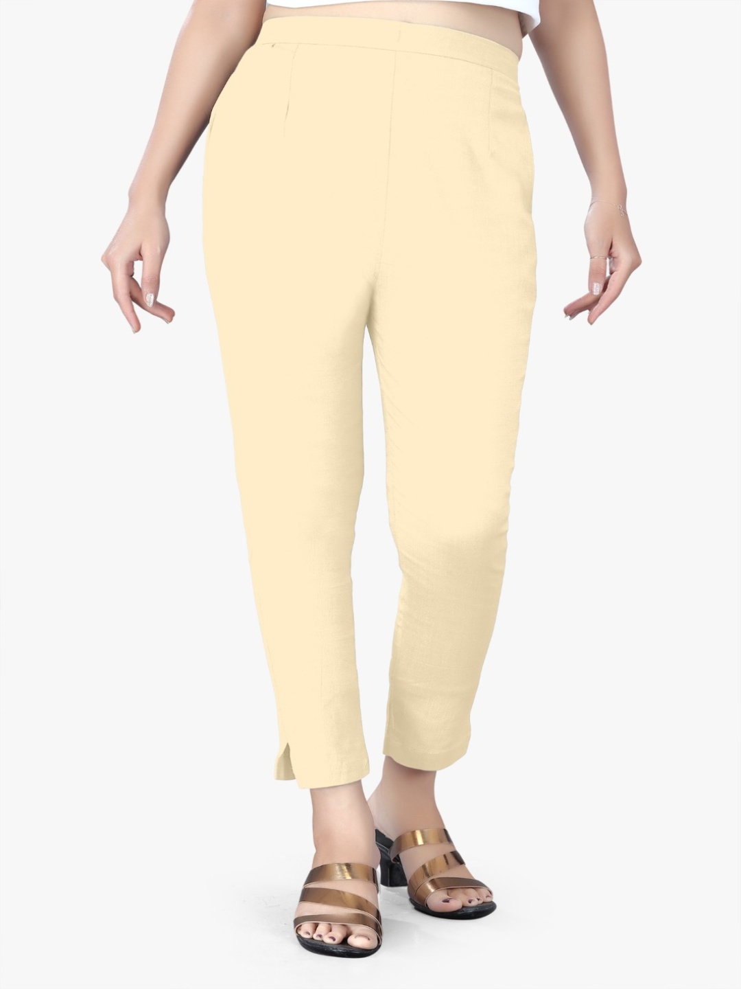 

Abhilasha Women Relaxed Straight Leg Easy Wash Trousers, Cream