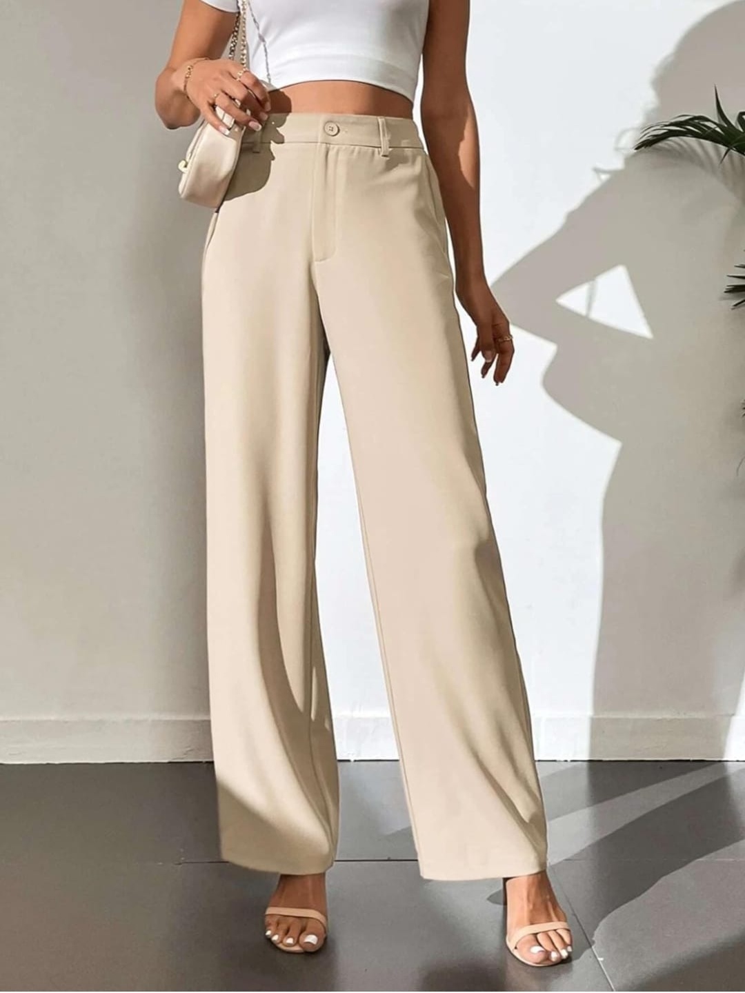 

Next One Women Smart High-Rise Straight Fit Trousers, Beige