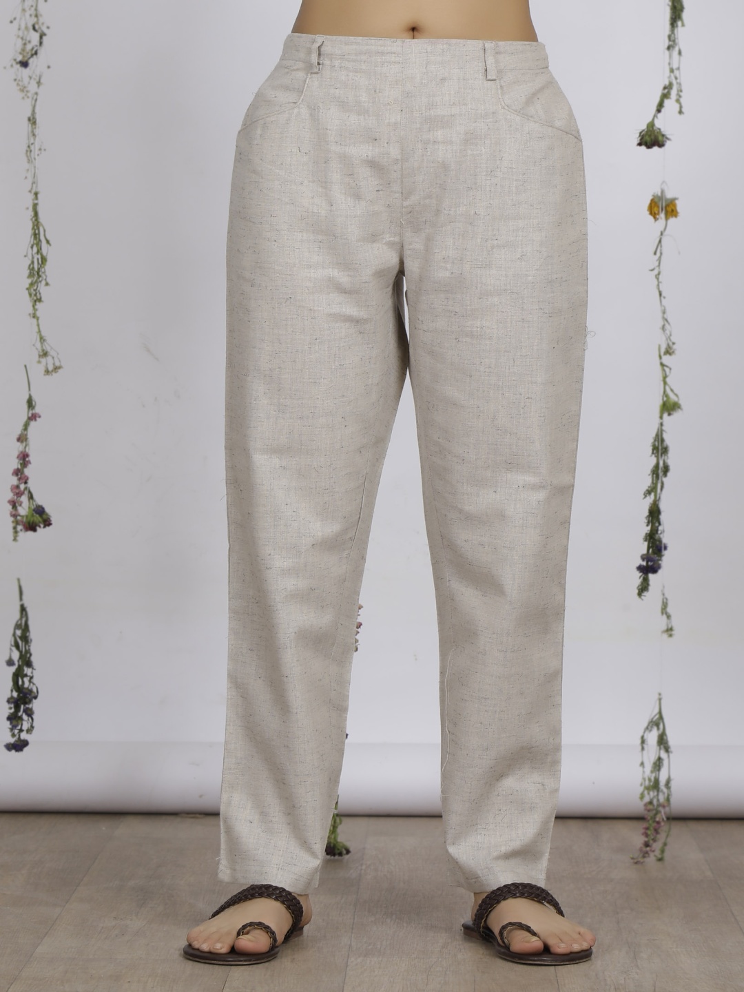 

TJORI Straight Cotton Straight Fit Regular Trousers, Beige