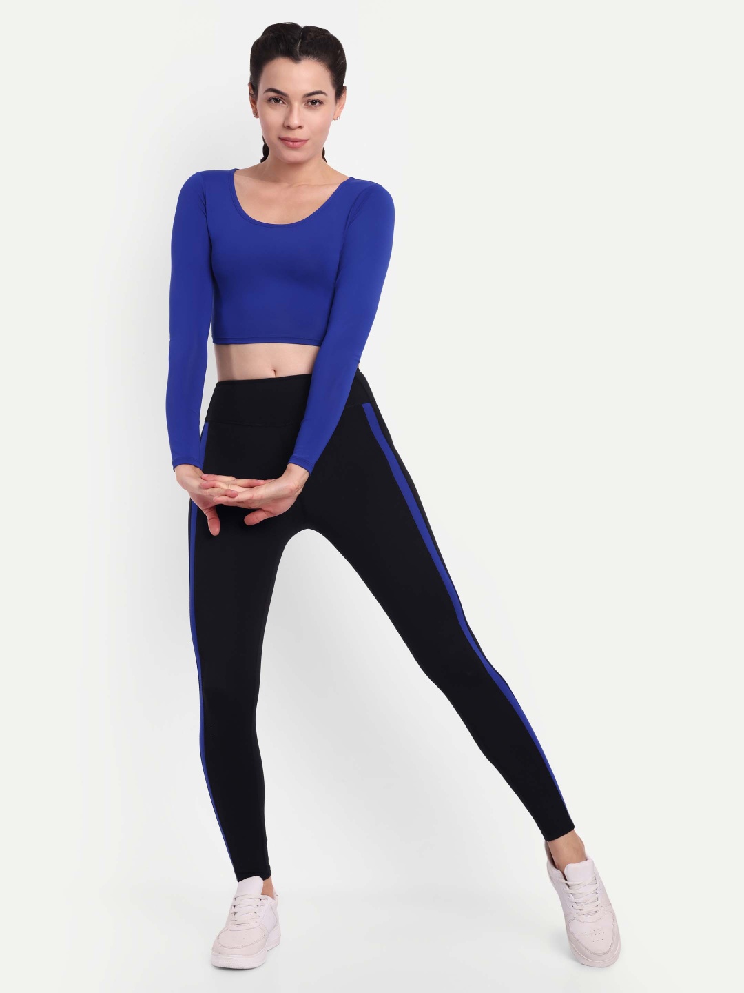 

So What Square Neck Long Sleeves High-Rise Crop Top And Tights, Blue