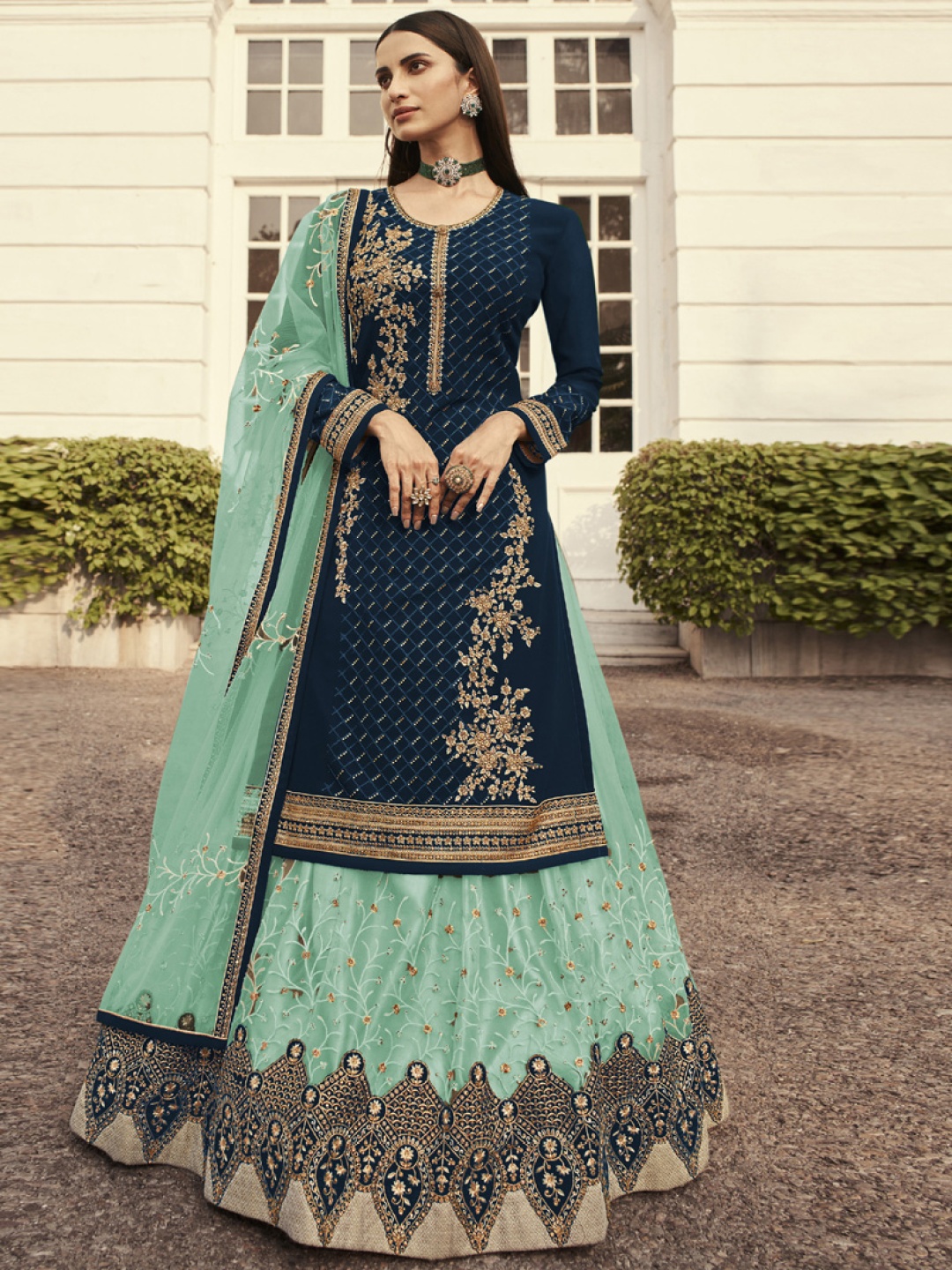 

ASISA Embroidered Semi-Stitched Dress Material, Teal