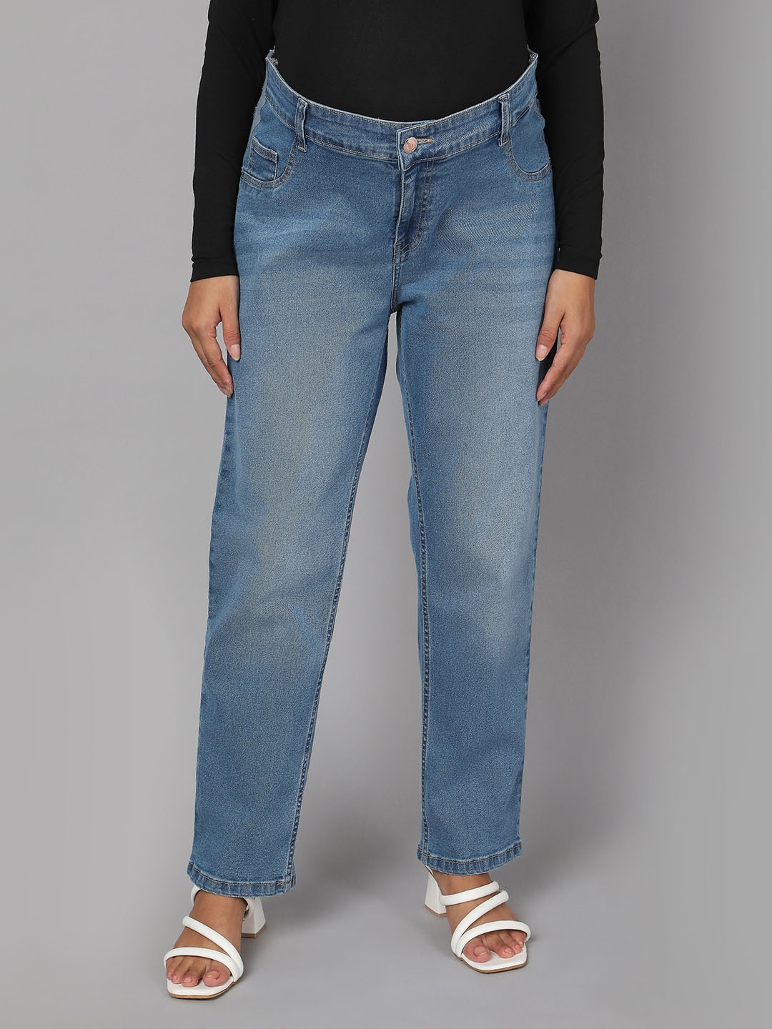 

Ed-a-Mamma Women Light Fade Maternity Straight Fit Jeans, Blue
