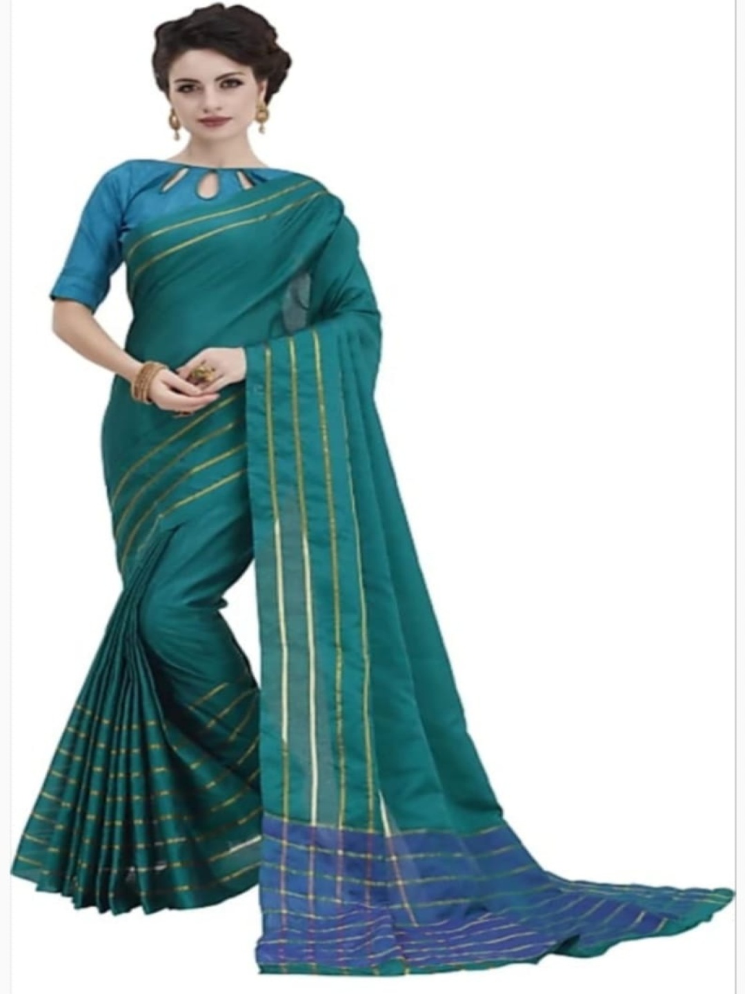 

Maroosh Solid Woven Design Zari Saree With Blouse Piece, Green