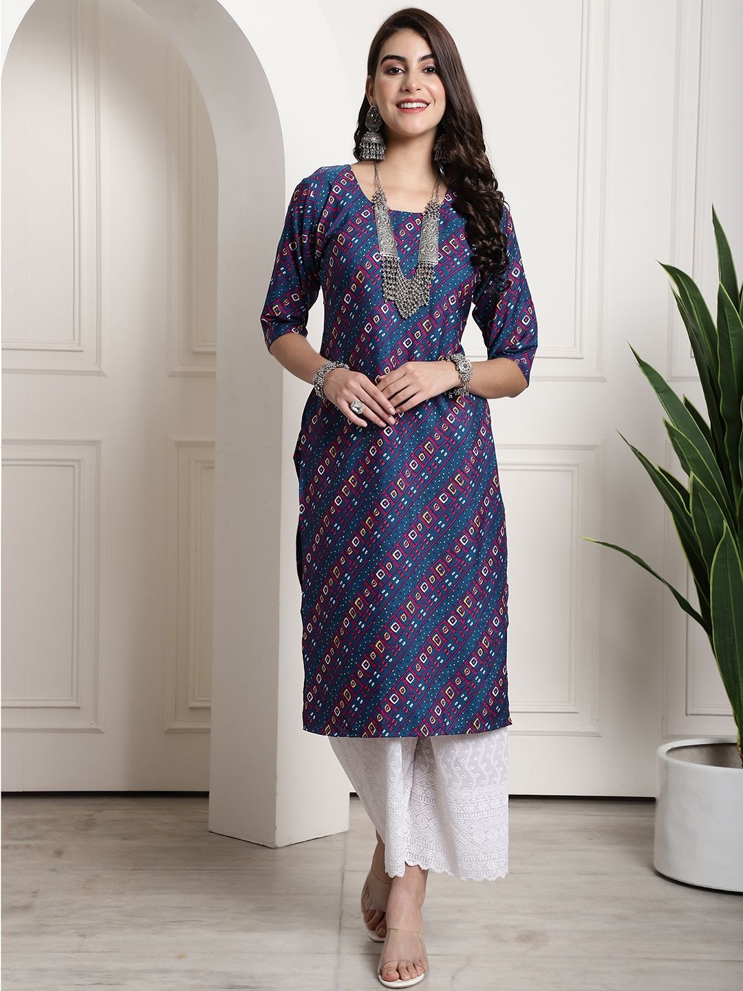 

7Threads Selections of 6 Ethnic Motifs Printed Straight Kurta, Blue