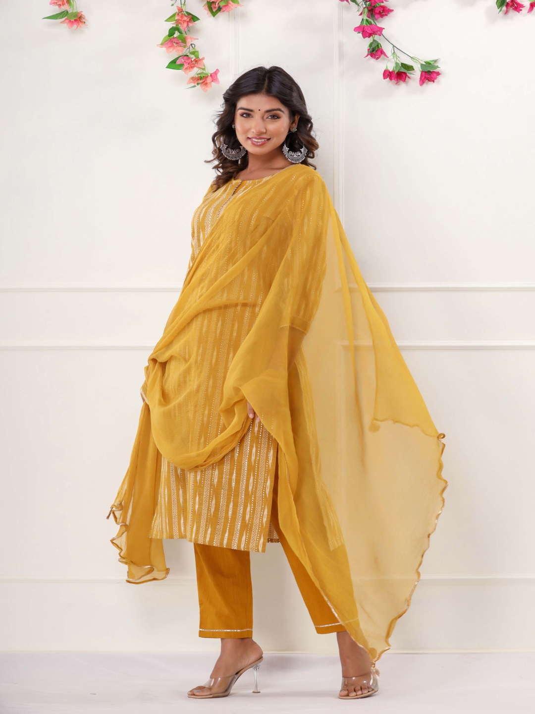 

KALINI Women Printed Regular Pure Cotton Kurta with Pyjamas & With Dupatta, Mustard