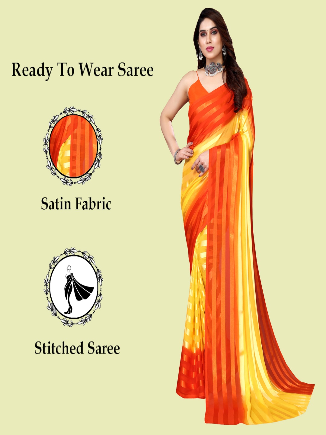 

ANAND SAREES Striped Satin Ready to Wear Saree, Orange