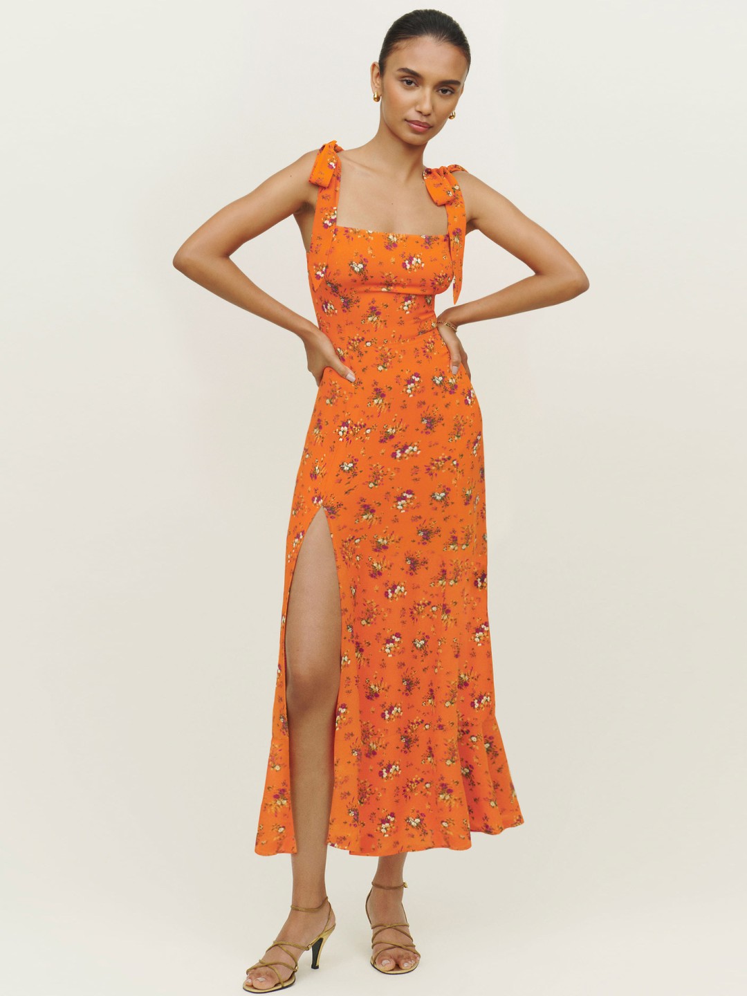

HERE&NOW Floral Print Maxi Midi Dress, Orange