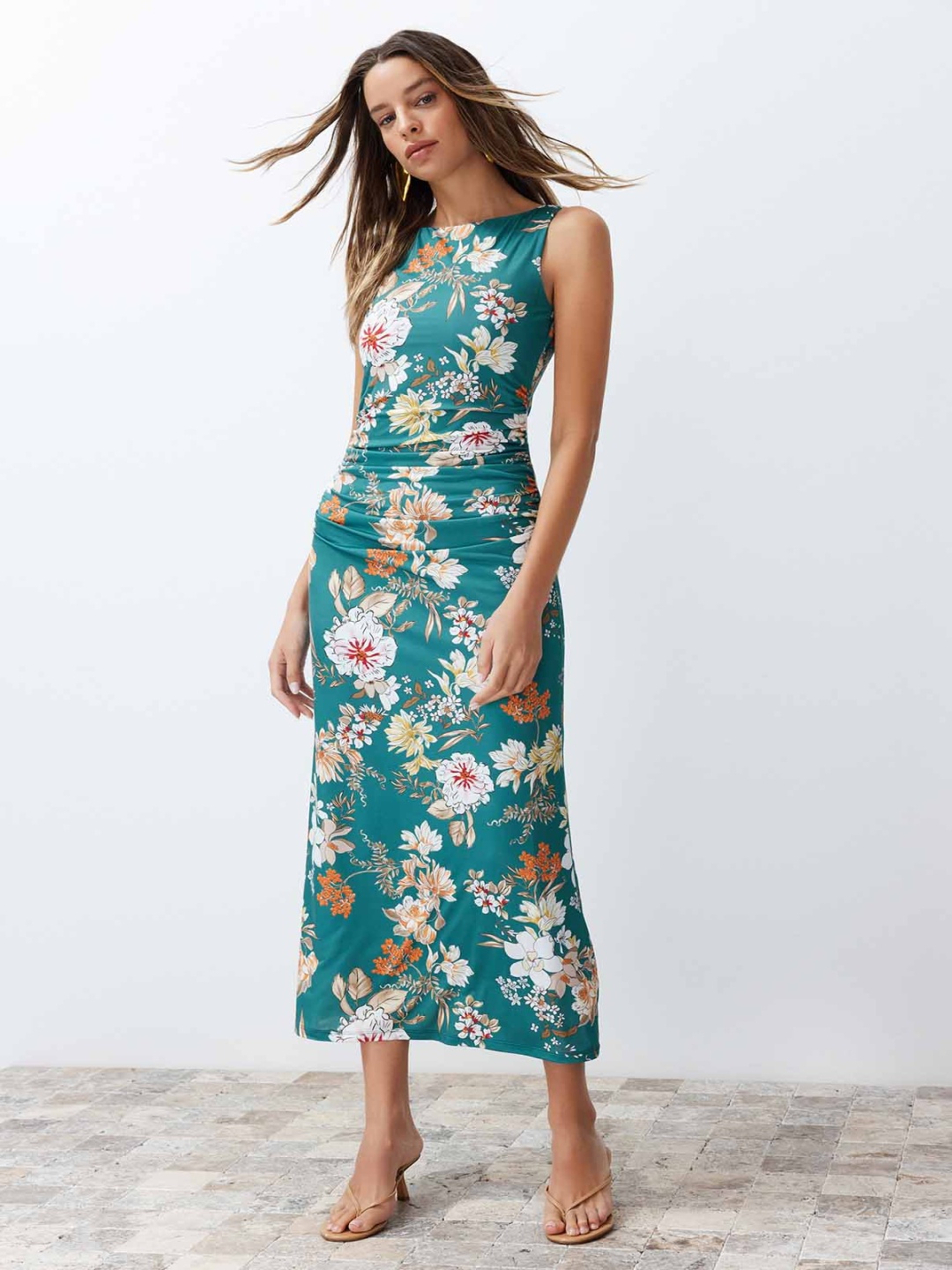 

Trendyol Floral Print Sheath Midi Dress, Na