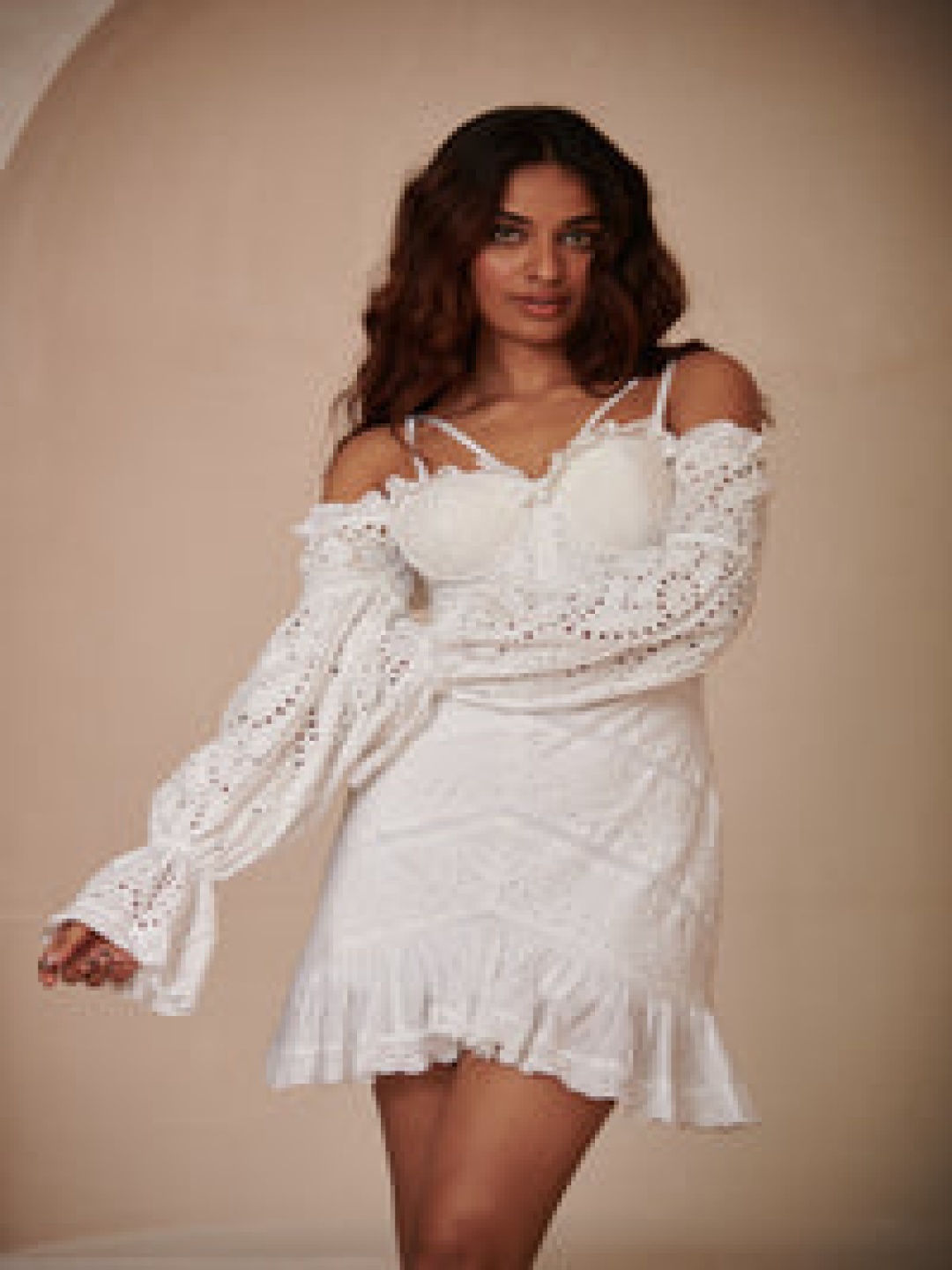 

Lea Clothing Co. Schiffli Cold-Shoulder Sheath Mini Dress, White