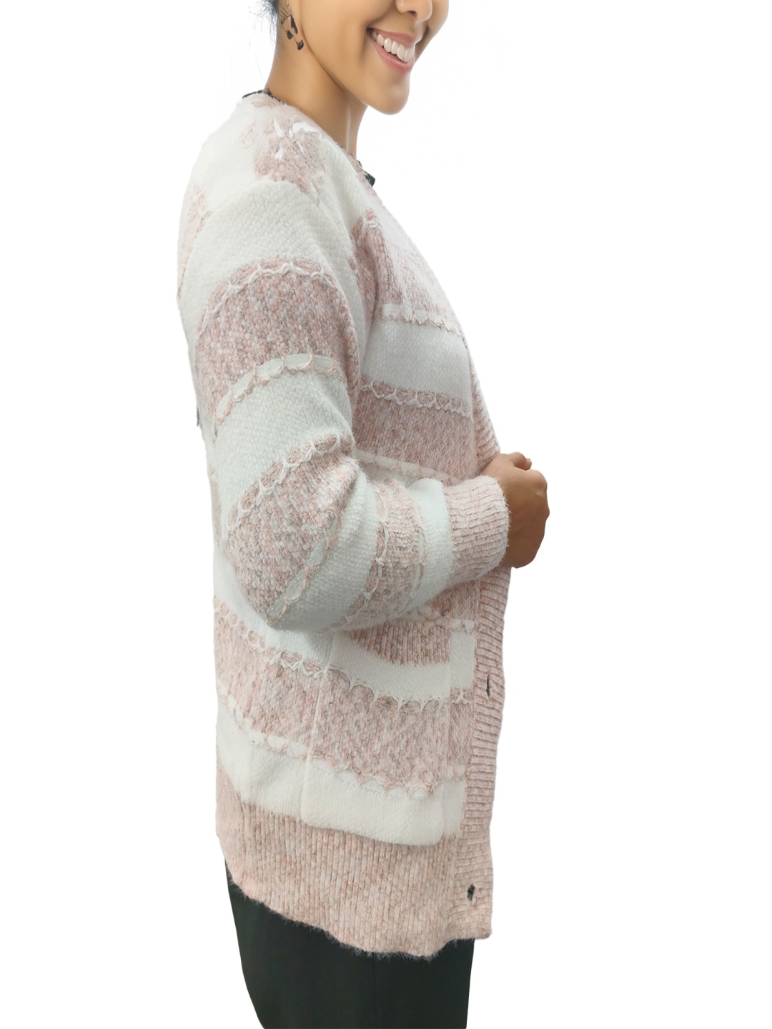 

StyleCast Women Striped Woollen Cardigan, Pink