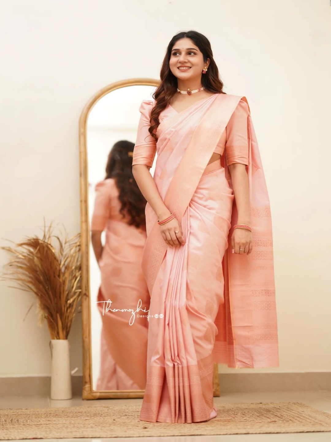 

KALINI Woven Design Zari Pure Silk Banarasi Saree, Peach