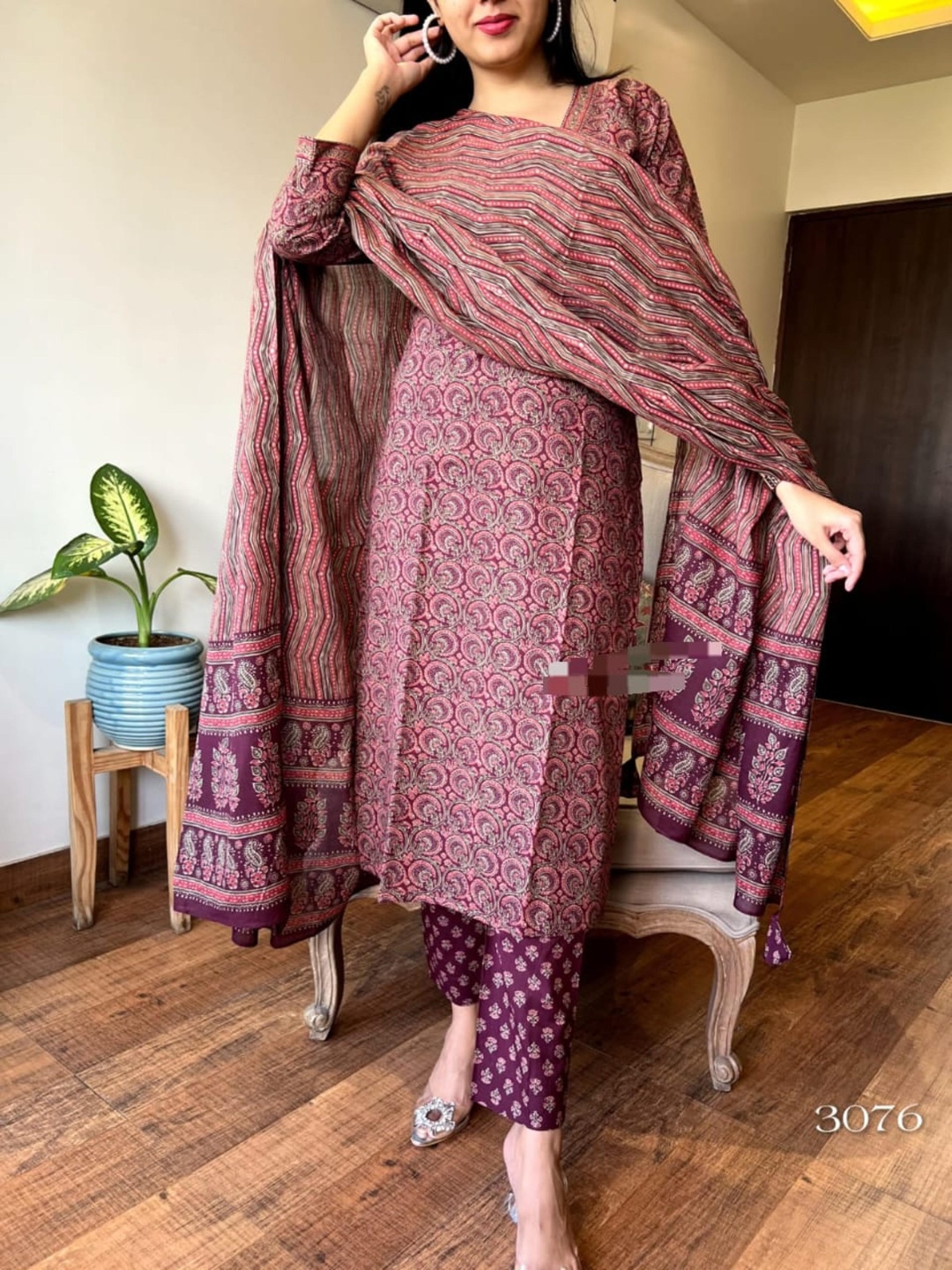 

KALINI Ethnic Motifs Printed Kurta With Palazzos & Dupatta, Maroon