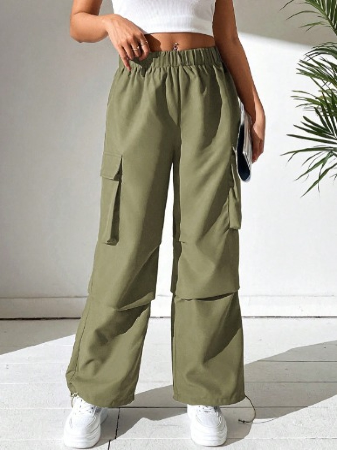 

Next One Women Smart Loose Fit High-Rise Easy Wash Trousers, Green