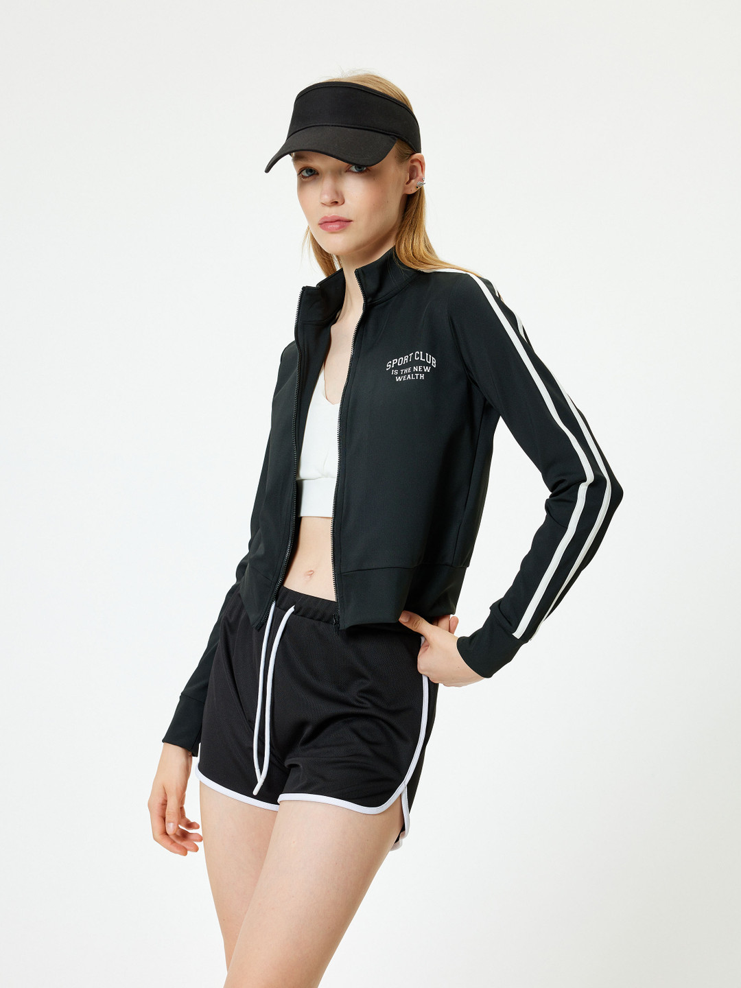 

Koton Women Mock Collar Striped Sweatshirt, Black