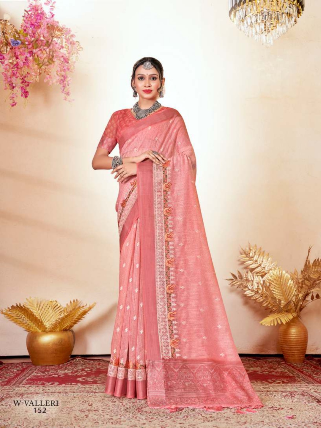 

MAHALASA Ethnic Motifs Embroidered Saree With Blouse Piece, Pink