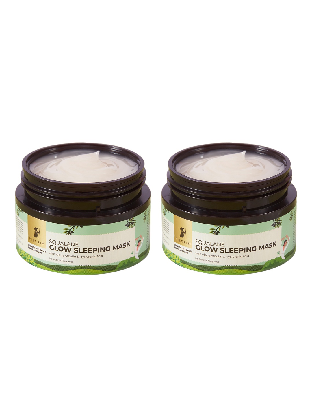 

Pilgrim Set of 2 Squalane Glow Sleeping Mask with Hyaluronic Acid- 50g Each, Green