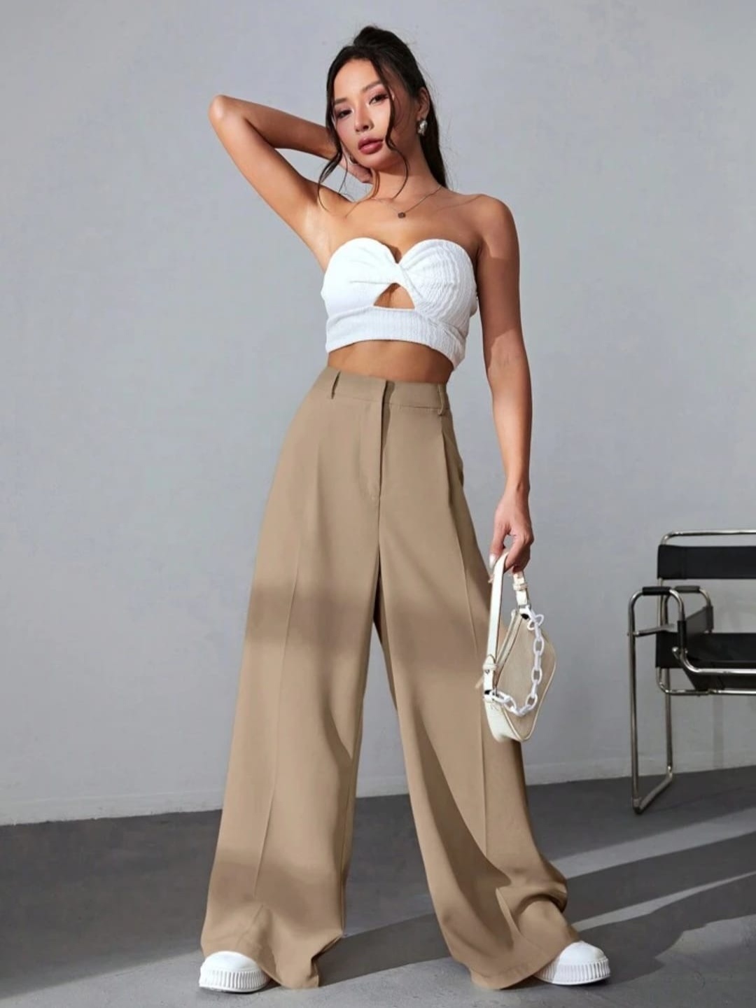 

Next One Women Smart High-Rise Easy Wash Parallel Trousers, Beige