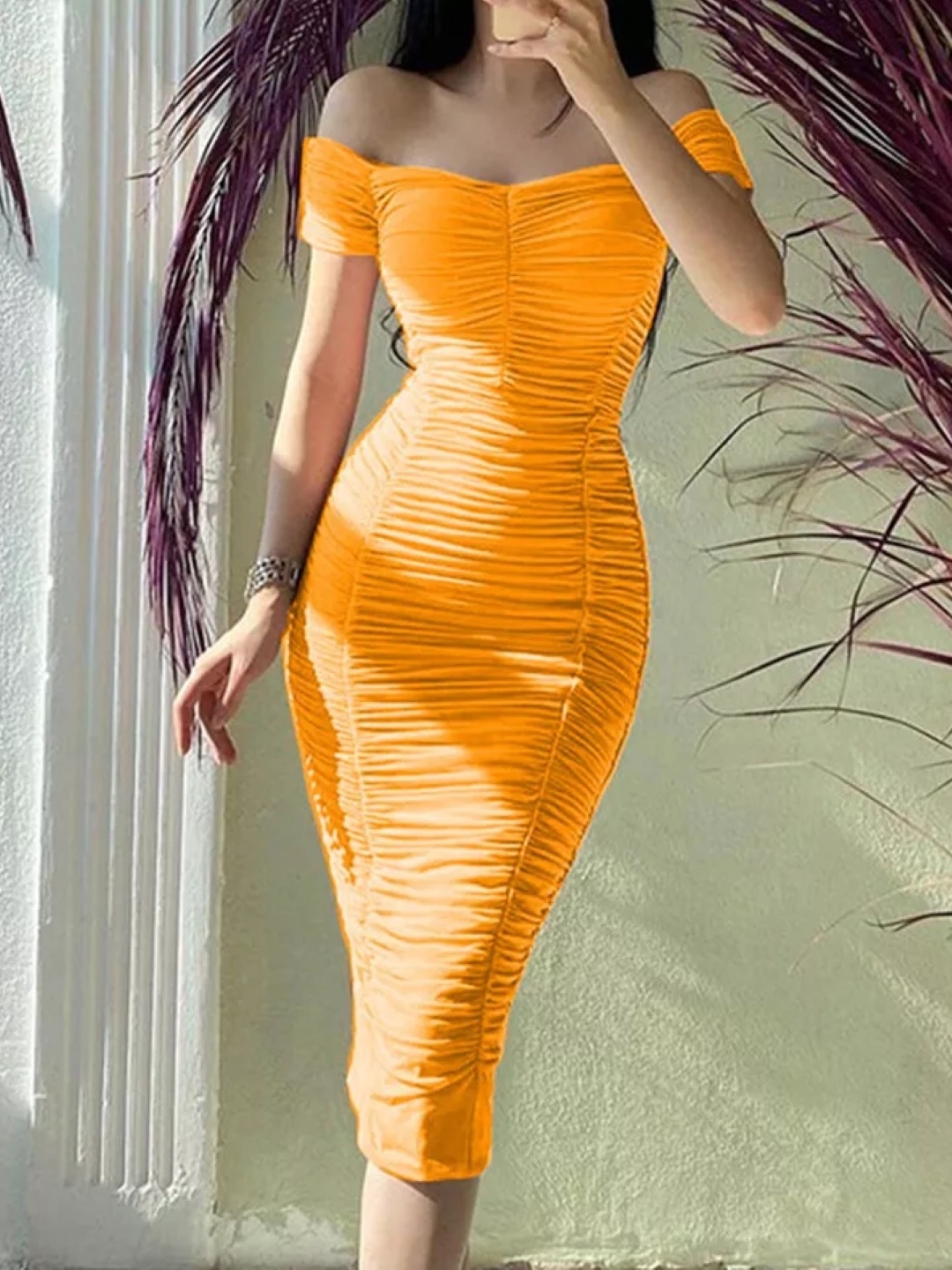 

StyleCast Off-Shoulder Bodycon Midi Dress, Yellow