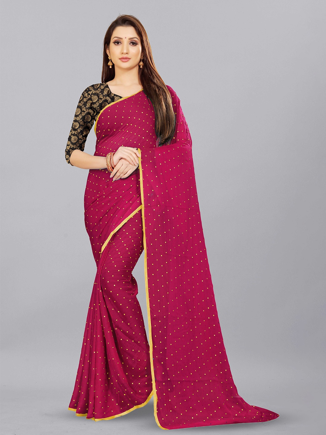 

Aardiva Embellished Zari Pure Chiffon Saree, Pink